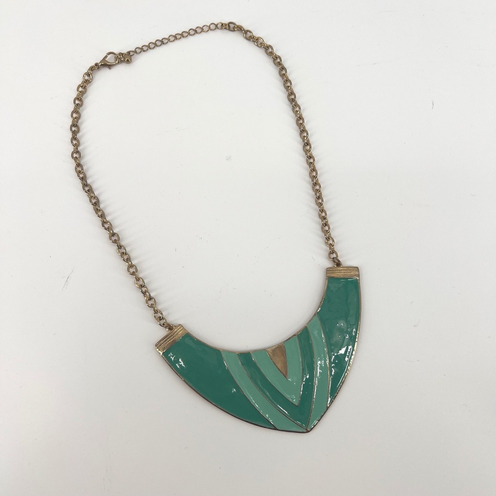 Unbranded Women OS Bib Necklace Gold Tone Green Enamel Geometric Statement Boho